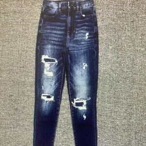 American Eagle Outfitters Dark Blue Distressed Skinny Jeans